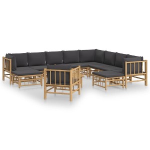 vidaXL 12-Piece Patio Lounge Set with Dark Gray Cushions – Durable, Comfortable, and Modular Design Lounge Furniture Sets – Made of Bamboo - 1 of 4