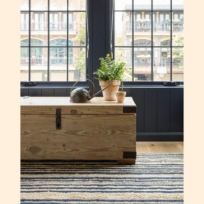 Marie Flanigan Navy Stripe Handwoven Wool-Cotton Blend Rug 2' x 3'