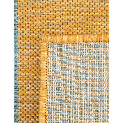 Yellow and Aqua Striped Outdoor Rectangular Rug 4' x 6'