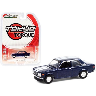 1971 Datsun 510 Custom Rich Blue Metallic with White Stripes "Tokyo Torque" Series 9 1/64 Diecast Model Car by Greenlight