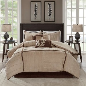 7 Pcs Elegant Casual Blocks Design Comforter Set,All Season Bedding Set,Cozy Home Textile fits Lux Bedroom Decor,Matching Bed Skirt,Decorative Pillows - 1 of 4