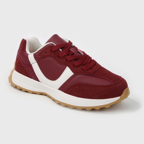 Женские кроссовки BERNESS Women's Beyonce Faux Suede Panels Retro Lace-Up Sneakers Burgundy 9