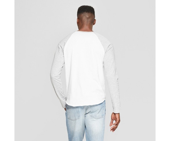 Men's Long Sleeve Laid Back Raglan Graphic T-Shirt - Awake White/Heather Gray S