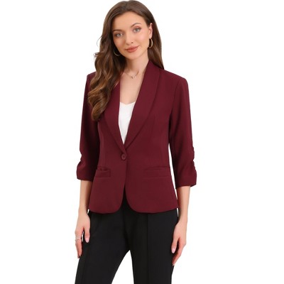 Allegra K Women 3/4 Sleeve Shawl Lapel Pocket Single Button Office Work Blazer