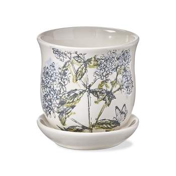 tagltd Oregano Herb Garden Small White Planter With Saucer Set, 4.75L x 4.75W x 1.09H inches,  fits up to a 4" drop in plant.
