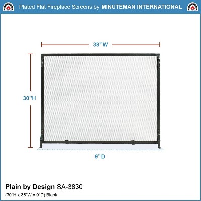 Matte Black Wrought Iron Flat Fireplace Screen with Mesh Panel