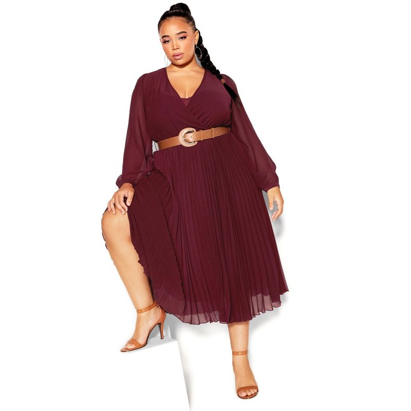Women's Plus Size Precious Pleat Dress - oxblood | CITY CHIC, 1 of 7