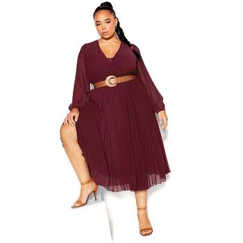 Women's Plus Size Precious Pleat Dress - oxblood | CITY CHIC
