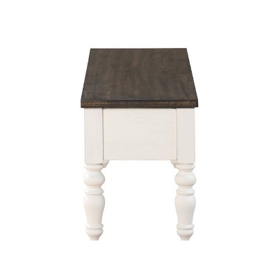 Transitional Ivory and Dark Oak Storage Bench with Turned Legs