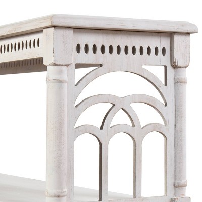 Distressed White 3-Tier Console Table with Storage