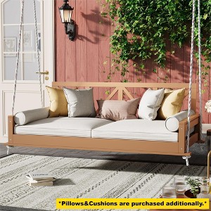 YOOCOZZ Acacia Wood Patio Modern Twin Size Swing Bed with 16.4ft Hemp Rope - 1 of 4