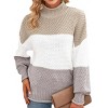 Womens Turtle Neck Sweaters Loose Fit Chunky Pullovers Half Brioche Knit Color Block Sweater Mock Neck Reverse Cuffed Warm Cozy Tops - 4 of 4