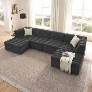 135'' Chenille Modular U-Shaped Sectional Sofa with Chaise and Movable Ottoman - 1 of 4