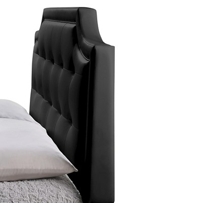 Queen Black Faux Leather Tufted Upholstered Bed with Nailhead Trim