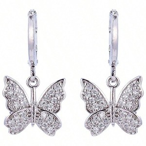 Silver Crystal Butterfly Hoop Earrings for Women Advanced Fashion Temperament, Low Allergy - 1 of 4