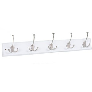 BirdRock Home Tri Hook Coat Rack - 5 Hooks - Wall Mount Hat Rack - White Finish - Satin Nickel Hooks - 1 of 4