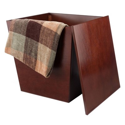 Transitional Walnut Wood Storage Cube End Table 18.5"