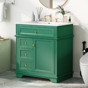 30"W Bathroom Vanity with Sink, Bathroom Cabinet with Door Shelf, 1 Tip-out Drawer, 3 Drawers and Soft Closing Door -ModernLuxe - 1 of 4