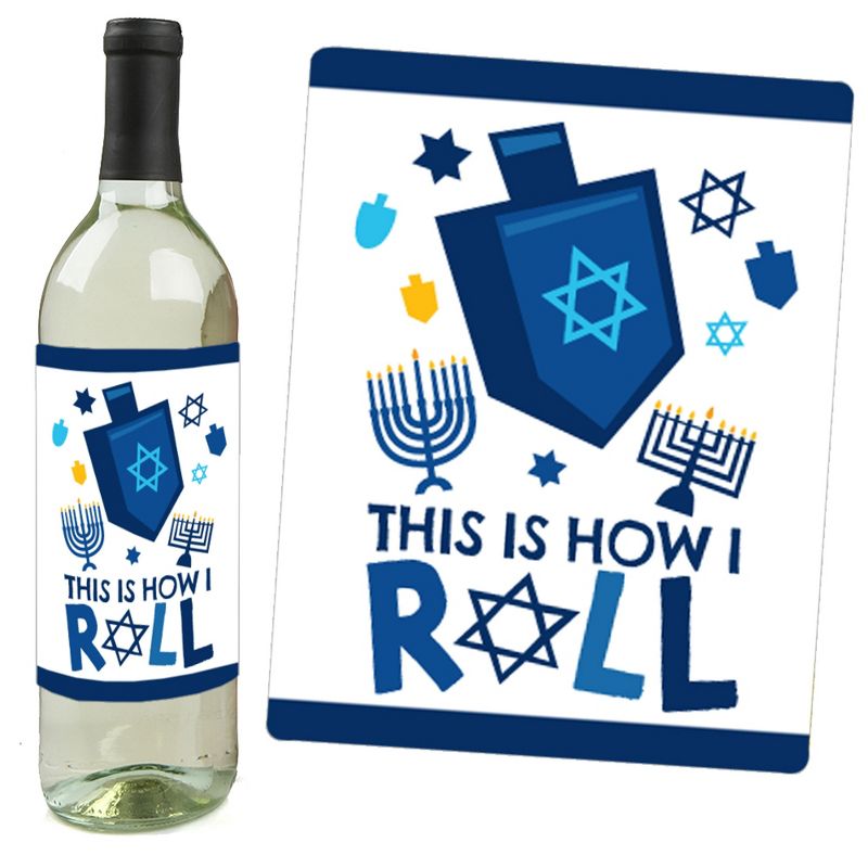 Big Dot of Happiness Hanukkah Menorah - Chanukah Holiday Party Decorations for Women and Men - Wine Bottle Label Stickers - Set of 4, 2 of 9