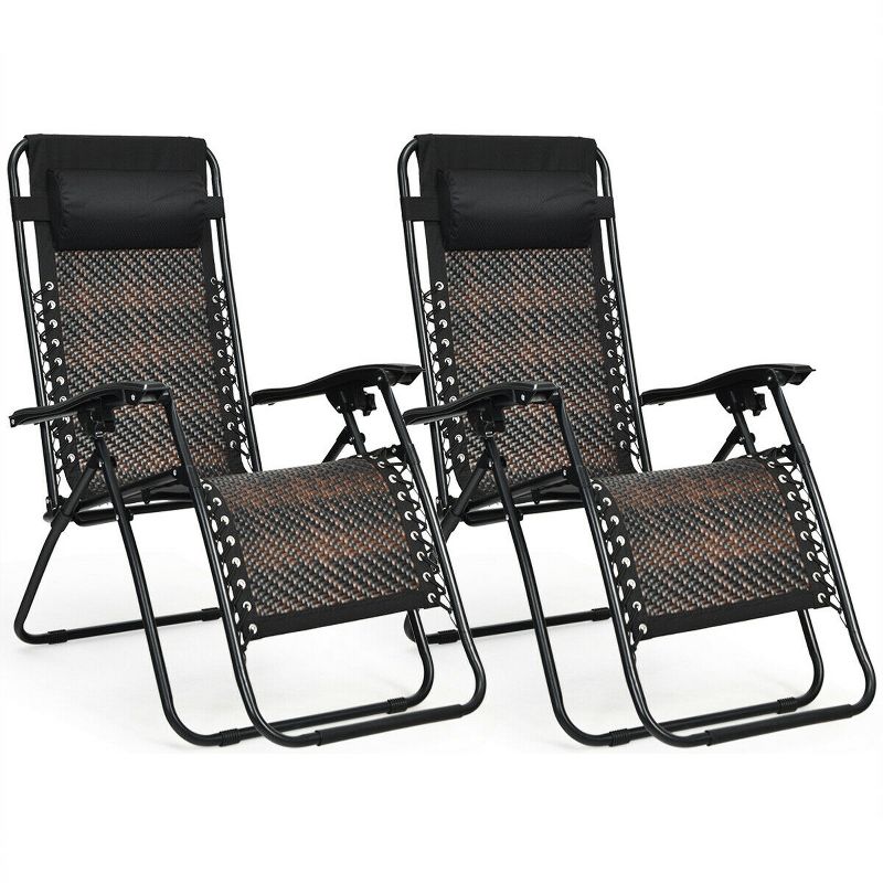 Tangkula 2PCS Mix Brown Folding Recliner Patio Rattan Zero Gravity Lounge Chair W/ Headrest, 1 of 6