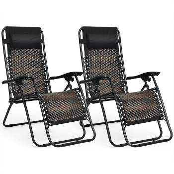 Tangkula 2PCS Mix Brown Folding Recliner Patio Rattan Zero Gravity Lounge Chair W/ Headrest