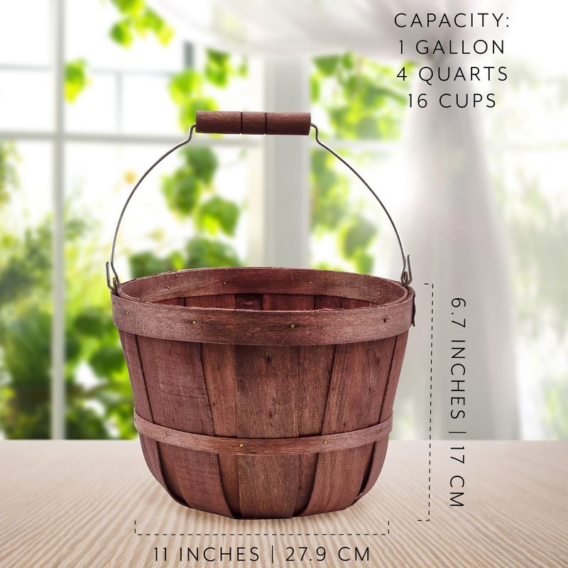 Cornucopia Brands Round Wood Baskets; Wooden Fruit Buckets w/ Handle for Farmers Market, Easter, Hostess Gift, 3 of 9