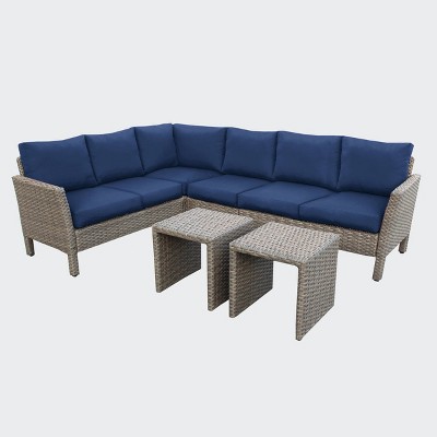 Leisure Made Canton 6pc Wicker Sectional in Navy Fabric