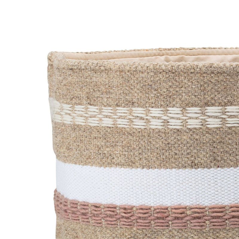 Decorative Wool and Cotton Fabric Basket Striped 14&#34; x 16&#34; Gray/Brown - Storied Home, 4 of 5