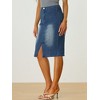 Allegra K Women's Slit Elastic High Waist Below Knee Length Stretch Bodycon Pencil Denim Skirt - 2 of 4