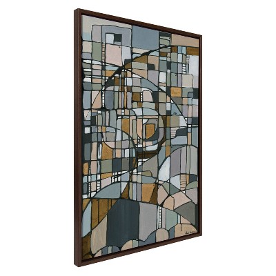 Abstract Geometric Mosaic Canvas Art in Cool Tones with Polystyrene Frame