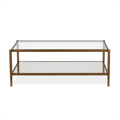 Modern Brass 45" Rectangular Coffee Table with Glass Shelf