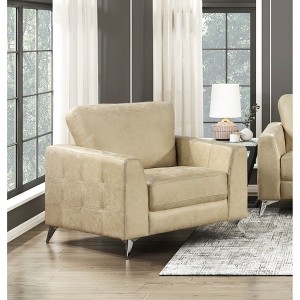 Microfiber Upholstered Chair with Elegant Modern Style, Attached Seat and Reversible Back Cushions, Foam Padding, Solid Wood Frame - 1 of 4