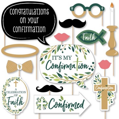 Big Dot of Happiness Confirmation Elegant Cross - Religious Party Photo Booth Props Kit - 20 Count