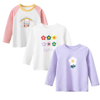 3 Pack Long Sleeve Tees Lucky/Flowers/Sunflowers