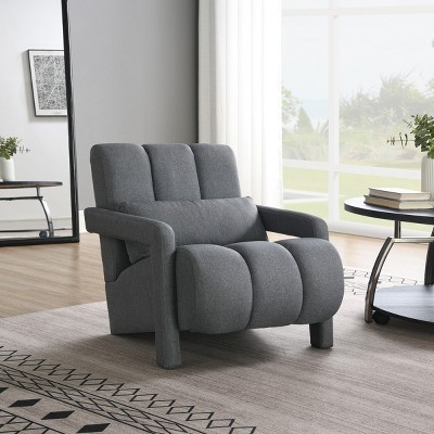 Coolbibila-Modern Upholstered Accent Chair, Armchair With Pillow,Chair With Comfortable Linen Fabric
