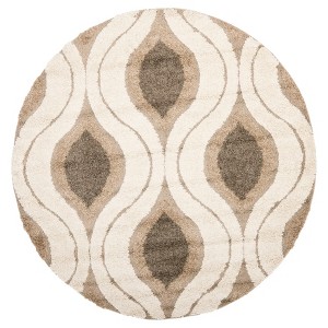 Cream/Smoke Abstract Tufted Round Accent Rug - (4