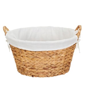 Round Wicker Laundry Basket with Handles, Whimsical Water Hyacinth Basket, Supportive Metal Frame, Natural - 1 of 4