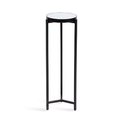 Black Metal and Glass Round Mirrored Drink Table