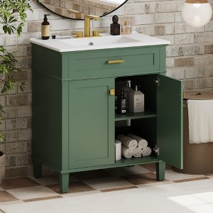 KWPZQEB 30" Bathroom Vanity with Ceramic Sink, Free Standing Cabinet with Adjustable Shelf & Soft Close Door, Easy Assembly - 1 of 4