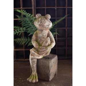 Frog on Stone Block Garden Statue 21"H – Rustic Textured Resin Outdoor Decor by Kalalou - 1 of 3