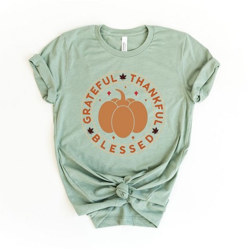 Beopjesk Women's Funny Thanksgiving T-Shirt - "Thankful & Blessed" Leopard Print Graphic Tee