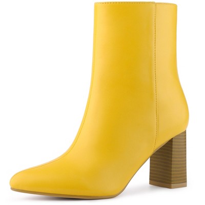 Allegra K Women's Side Zip Pointed Closed Toe Chunky Heels Ankle Boots