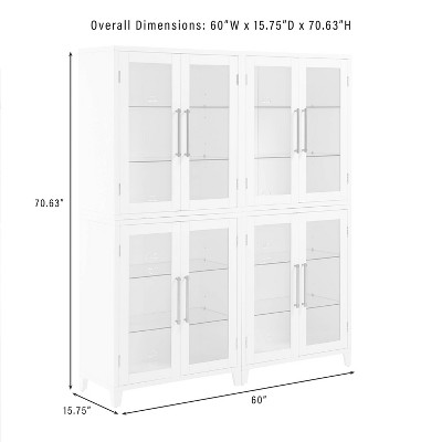 White Glass Door Kitchen Pantry Storage Cabinet Set with Gold Hardware