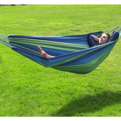 Sunnydaze Large Two-Person Blue and Green Cotton Hammock