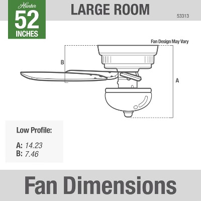 52" White Low Profile Ceiling Fan with LED Light