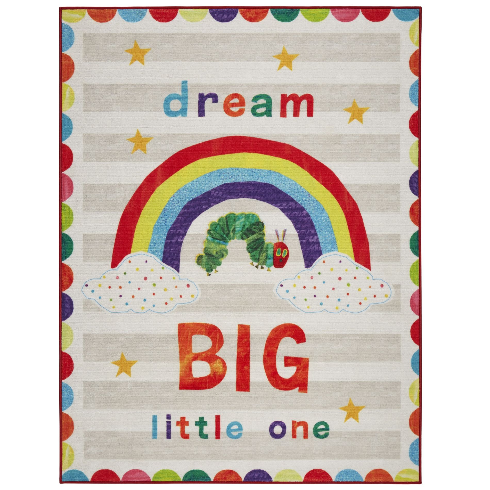 Eric Carle "The Very Hungry Caterpillar" Elementary Dream Big Little One Kids Machine Washable Area Rug, White/Grey, 35"x51"