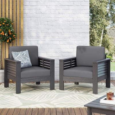 Coolbibila-Patio Chair Set Of 2, Outdoor Wood Club Chairs With Cushions, Patio Furniture Chairs With Ottomans, Accent Chair With Arm And Back