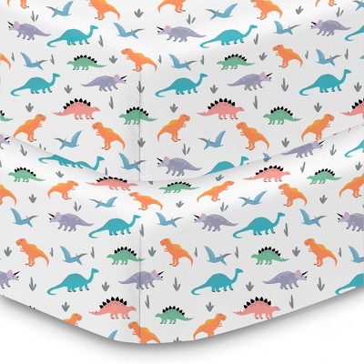 BreathableBaby Cotton Percale Fitted Sheet, For 52" x 28" Crib & Toddler Bed Mattress, Dinosaurs (2-Pack)