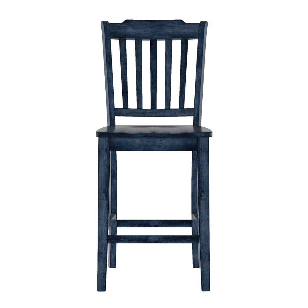 Photos - Chair Set of 2 24" South Hill Slat Back Wood Counter Height Barstool Denim - Ins