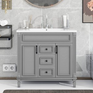 36" Bathroom Vanity with Top Sink, Modern Bathroom Storage Cabinet with 2 Soft Closing Doors and 2 Drawers, Single Sink Bathroom Vanity Grey - 1 of 1